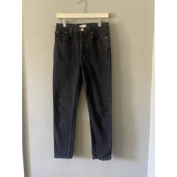 Re/Done Originals High Rise Ankle Crop in‎ Faded Black - Picture 5 of 13